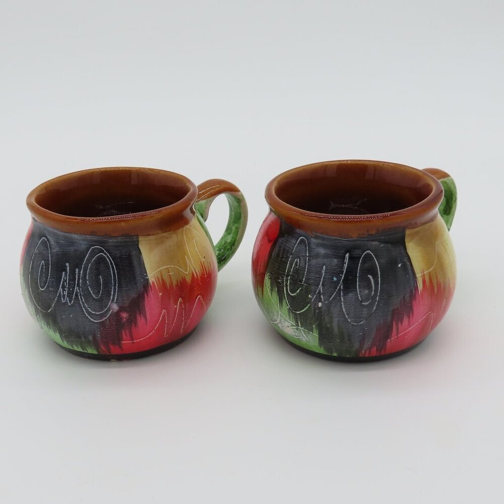 Clay Coffee Mugs Tea Cups Hand Made Colorful Painted